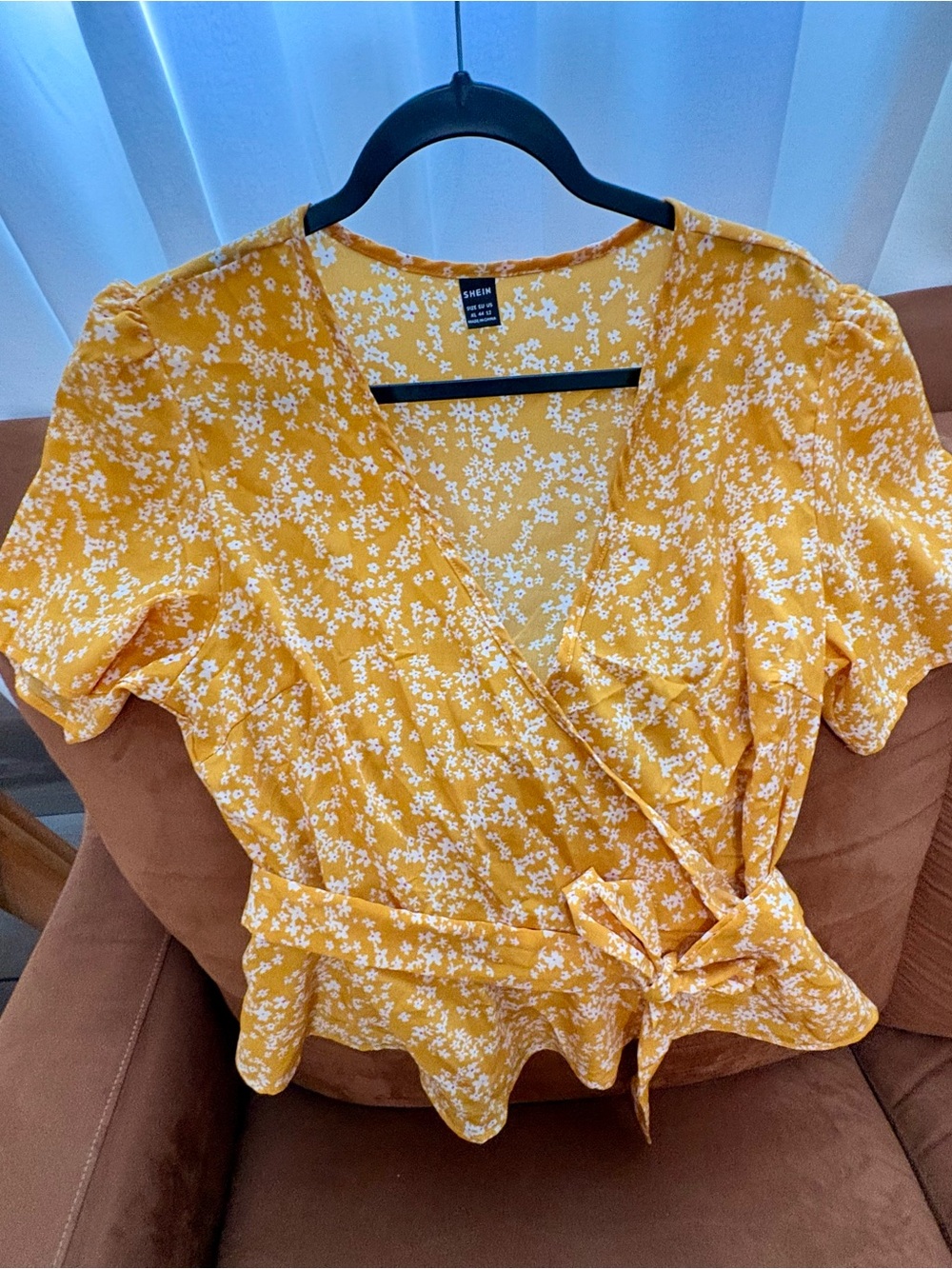 SHEIN Mustard Yellow Wrap Top - Ditsy Floral & Cottagecore Vibe